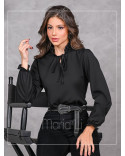 Blusa Manga Longa Gola Alta com Tecido para Laço