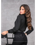 Blusa Manga Longa Gola Alta com Tecido para Laço