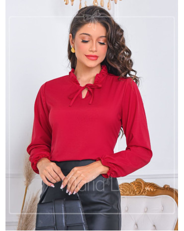 Blusa Manga Longa Gola Alta com Tecido para Laço