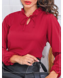 Blusa Manga Longa Gola Alta com Tecido para Laço