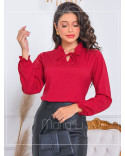 Blusa Manga Longa Gola Alta com Tecido para Laço