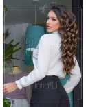 Blusa Manga Longa Gola Alta com Tecido para Laço