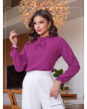 Blusa Manga Longa Gola Alta com Tecido para Laço