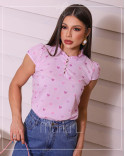 Blusa Social Feminina em Crepe Estampada com Botões na Gola