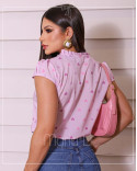 Blusa Social Feminina em Crepe Estampada com Botões na Gola