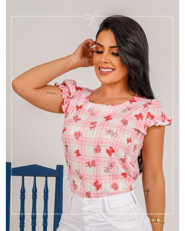 Blusa Feminina Social Estampada de Manga Curta