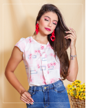 Blusinha Social Feminina em Crepe Seda com estampa Floral