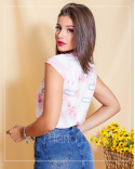 Blusinha Social Feminina em Crepe Seda com estampa Floral