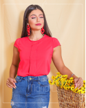 Blusinha Social Feminina em Crepe Seda com Detalhe Frontal