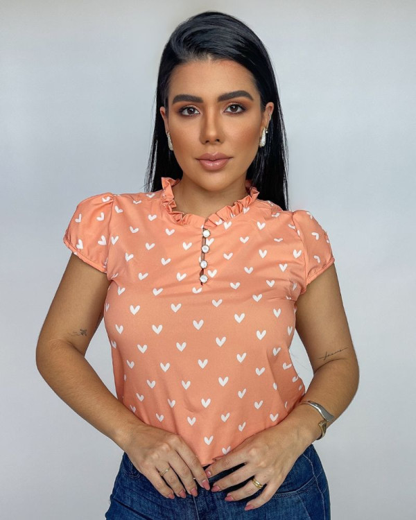 Blusa Social Feminina em Crepe Estampada com Botões na Gola