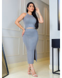 Conjunto Liso em Malha Modal Blusa Regata Assimétrica com Saia Midi