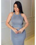 Conjunto Liso em Malha Modal Blusa Regata Assimétrica com Saia Midi