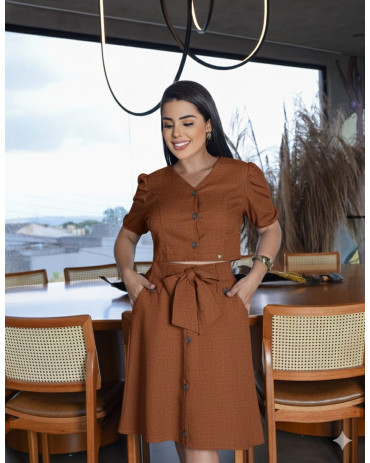 Conjunto Social Feminino Saia Midi Evasê e Blusa Cropeed em Crepe de Linho