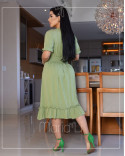 Vestido Midi com Babado e Mangas Bufantes