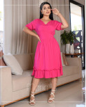 Vestido Midi com Babado e Mangas Bufantes