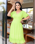Vestido Midi com Babado e Mangas Bufantes