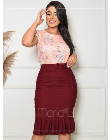 Saia Social Midi Sereia Sino Cintura Alta Moda Evangélica e Executiva