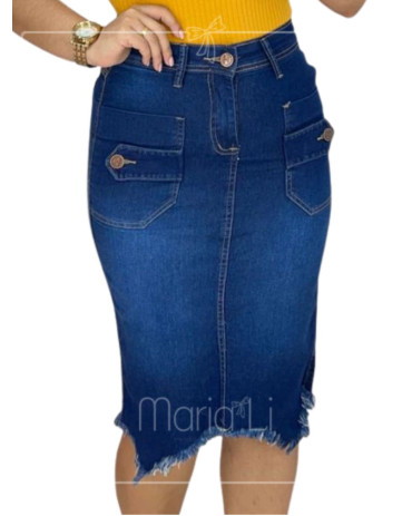 Saia Midi Jeans Lápis Cintura Alta Moda Evangélica