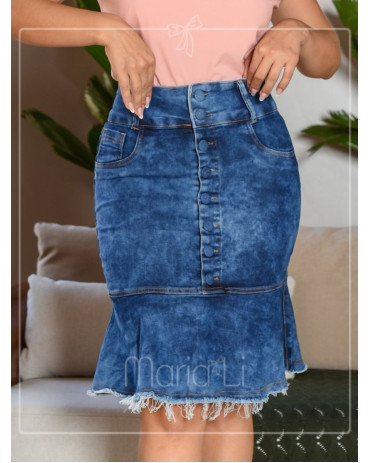 Saia Jeans Evangelica Sino  Midi Cintura Alta