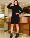 Vestido Modal com Gola Alta e Mangas Longas