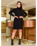 Vestido Modal com Gola Alta e Mangas Longas