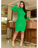 Vestido Modal com Gola Alta e Mangas Longas
