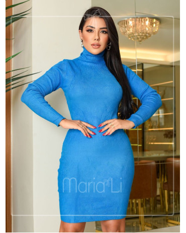 Vestido Modal com Gola Alta e Mangas Longas