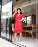 Vestido Midi com Babado e Mangas Bufantes