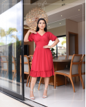 Vestido Midi com Babado e Mangas Bufantes
