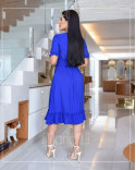 Vestido Midi com Babado e Mangas Bufantes