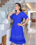 Vestido Midi com Babado e Mangas Bufantes