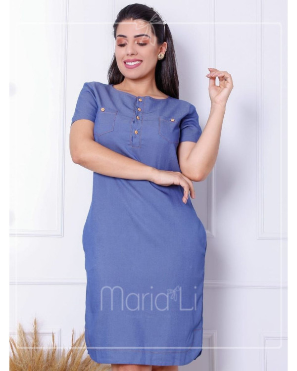 Vestido Chemise Chambret Casual Elegante com Botões.