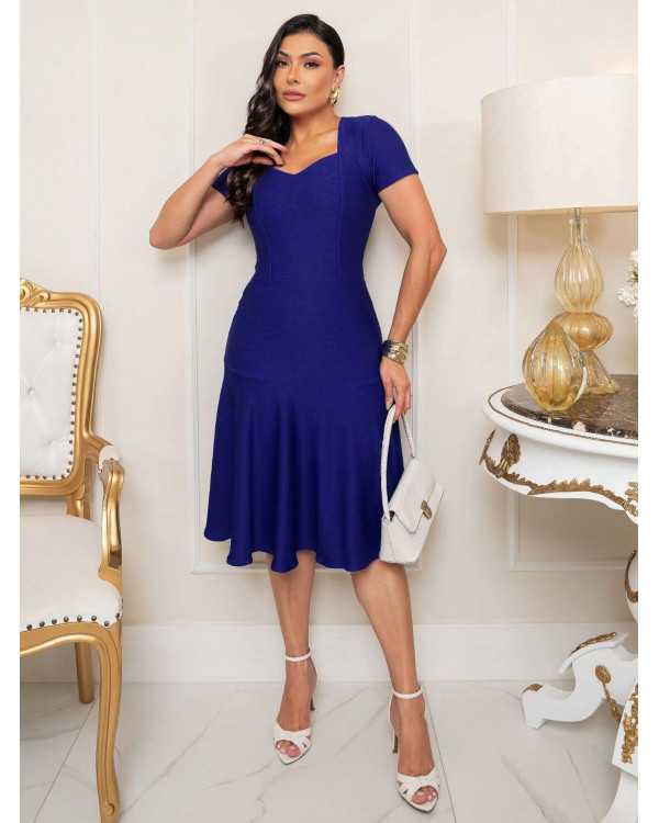 Vestido Social Feminino Midi Sereia em Malha Crepe com Elastano