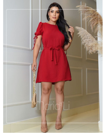 Vestido Sofisticado com Mangas Bufantes e Amarração