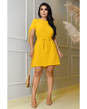 Vestido Sofisticado com Mangas Bufantes e Amarração